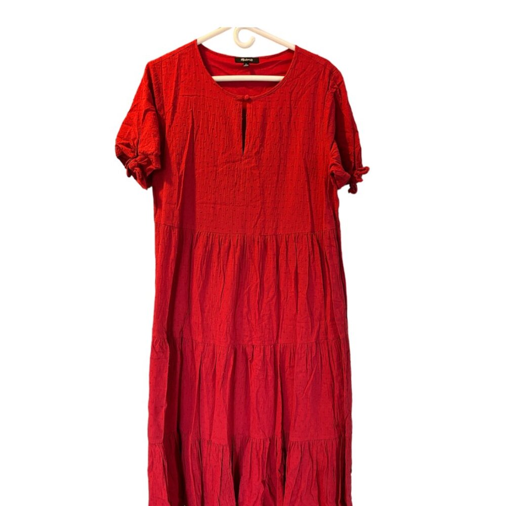 Madewell Tie-Sleeve Tiered Midi Dress in Swiss Dot #AL313 Size: XL